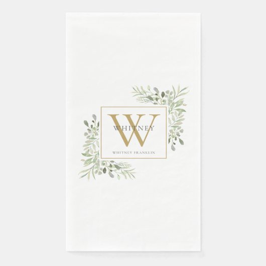 Gold Monogram Elegant Modernes Grün Serviette (Vorderseite)