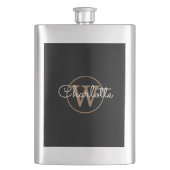 Gold Monogram Elegant Modernes Script Black Flachmann (Vorderseite)