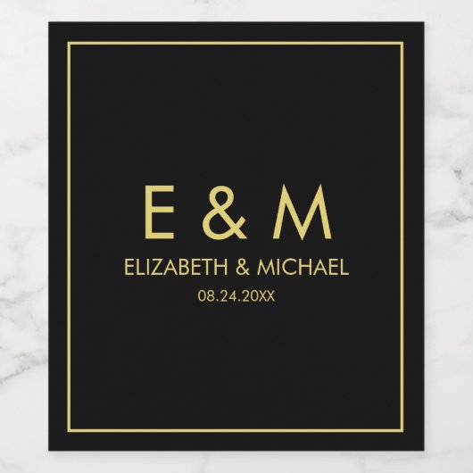 Gold Monogram Elegant Save the Date Minimalistisch Weinetikett (Einzelnes Label)
