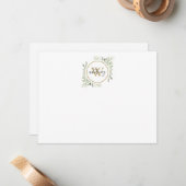 Gold Monogram Elegant Script Greenery Mitteilungskarte (Vorderseite/Rückseite Beispiel)