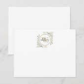 Gold Monogram Elegant Script Greenery Mitteilungskarte (Vorne/Hinten)