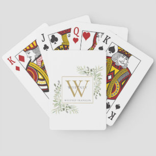 Gold Monogram Elegante Grünpflanzen Modern Spielkarten