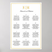 Gold Monogram Elegante Wedding Seating Chart Poster (Vorne)