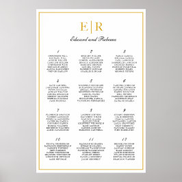 Gold Monogram Elegante Wedding Seating Chart Poster