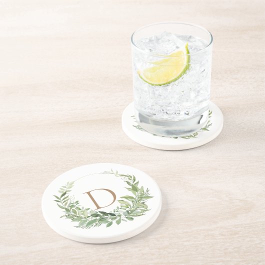 Gold Monogram Erstblatt Weiß Getränkeuntersetzer (Seite)