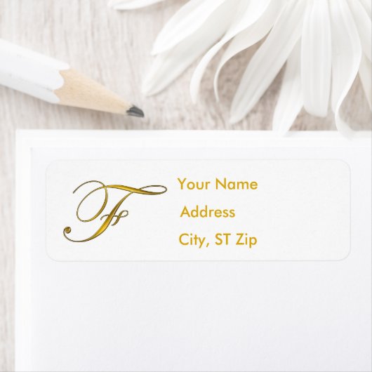 Gold Monogram F Address Labels (Insitu)