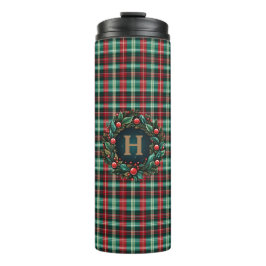 Gold Monogram Festival Green Red Thermosbecher