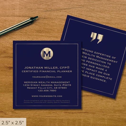 Gold Monogram Financial Business Card Quadratische Visitenkarte