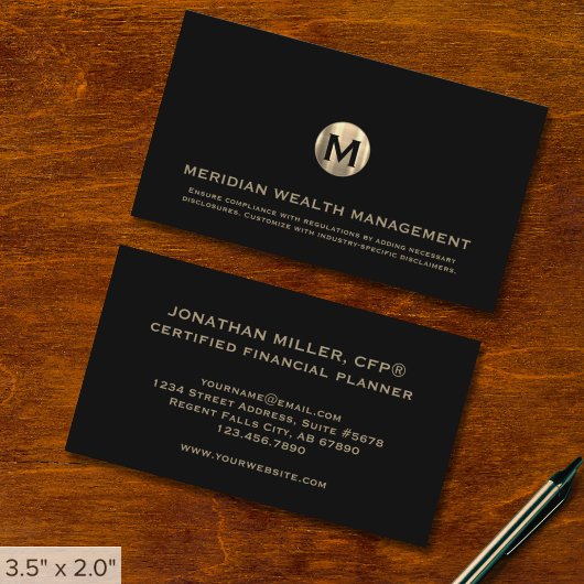 Gold Monogram Financial Planner Business Card Visitenkarte