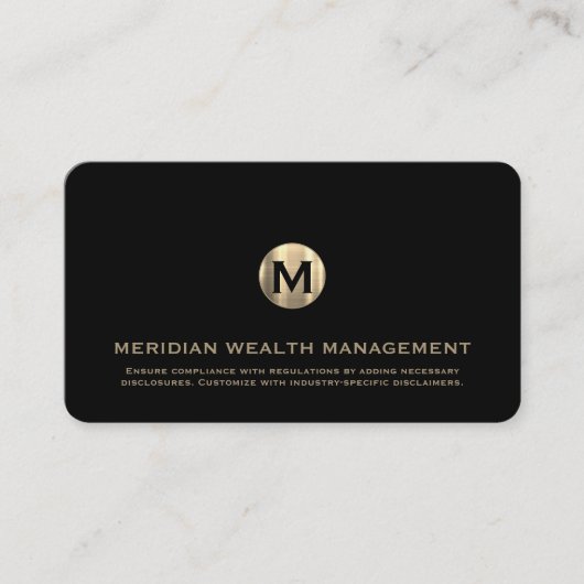 Gold Monogram Financial Planner Business Card Visitenkarte (Vorderseite)