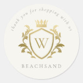 Gold Monogram Floral Crown Wappen Order Vielen Dan Runder Aufkleber (Vorderseite)