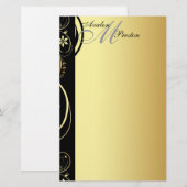 Gold Monogram Floral Scroll Wedding Stationary Briefpapier (Vorne/Hinten)