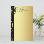 Gold Monogram Floral Scroll Wedding Stationary Briefpapier (Stehend Vorderseite)