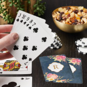 Gold Monogram Florals Vintag Blue Texture Spielkarten (In Situ)