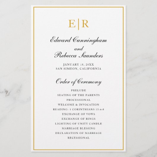 Gold Monogram Formal Budget Wedding Programm Flyer (Vorne)