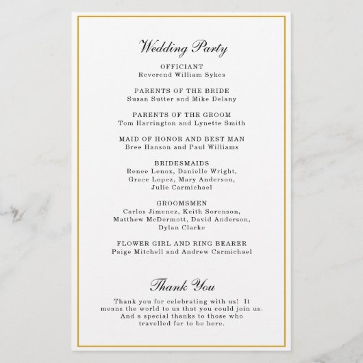 Gold Monogram Formal Budget Wedding Programm Flyer (Hinten)