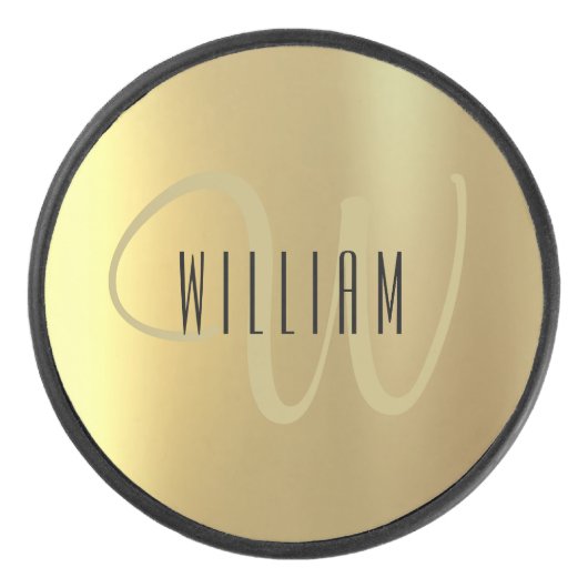 Gold Monogram Formal Luxus Eishockey Puck (Vorderseite)
