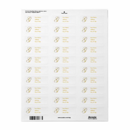 Gold Monogram G Address Labels (Vorne)