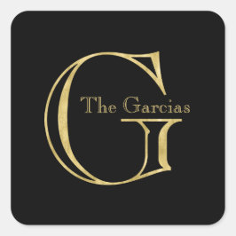 Gold Monogram G und Name auf einer beliebigen Farb Quadratischer Aufkleber