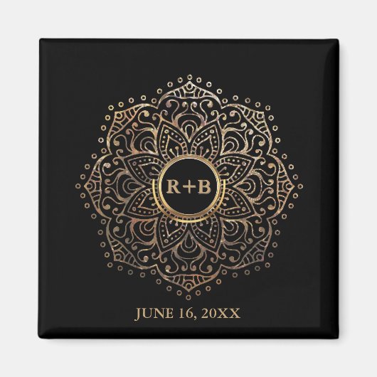 Gold Monogram Gastgeschenk Hochzeit Boho Mandala Magnet (Vorne)