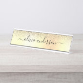 Gold Monogram Glitzer Sparkle Girly Script Schreibtischnamensplakette (Vorderseite )