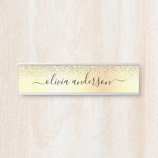 Gold Monogram Glitzer Sparkle Girly Script Türschild (Vorderseite )