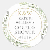Gold Monogram Greenerenery Couples Brautparty Runder Aufkleber (Vorderseite)