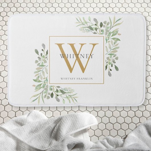 Gold Monogram Greenery Badematte