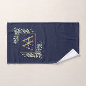 Gold Monogram Greenery Floral Navy Blue Badhandtuch Set (Handtuch)