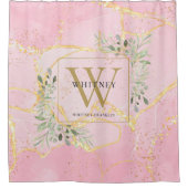 Gold Monogram Greenery Pink Agate Geode Duschvorhang (Vorderseite)