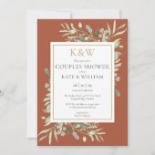 Gold Monogram Greenery Terracotta Couples Dusche Einladung (Vorderseite)