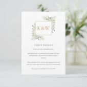 Gold Monogram Greenery Wedding Guest Details Begleitkarte (Stehend Vorderseite)