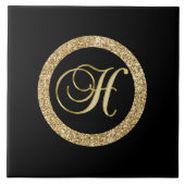 Gold Monogram H auf schwarz Fliese (Vorderseite)