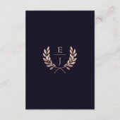 Gold Monogram Hochzeitskarte für Navy Rose Begleitkarte (Rückseite)