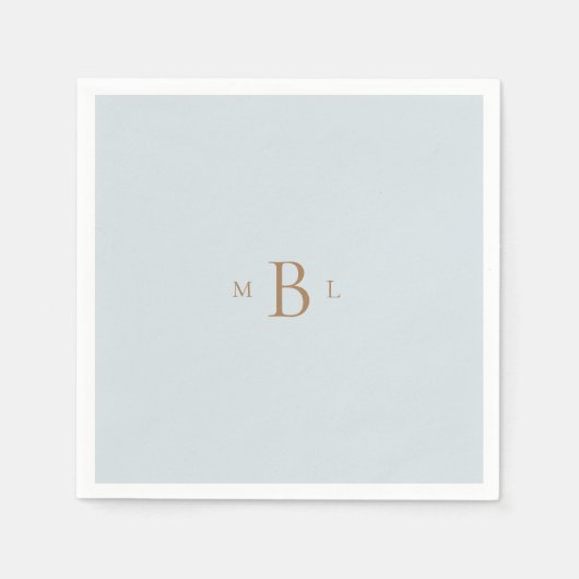 Gold Monogram Ice Blue Wedding Napkins Serviette (Vorderseite)