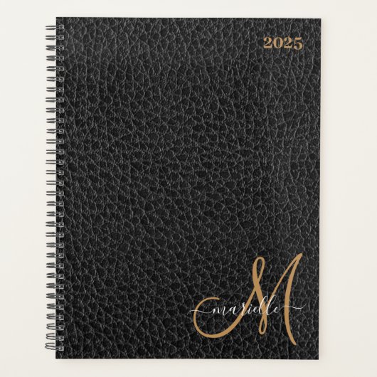 Gold Monogram Imitats Black Leather Planer (Vorderseite)