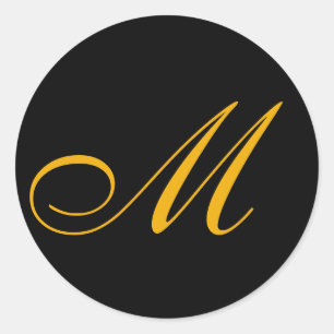 Gold Monogram Initial Black Runder Aufkleber