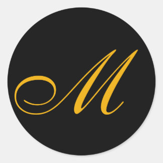 Gold Monogram Initial Black Runder Aufkleber