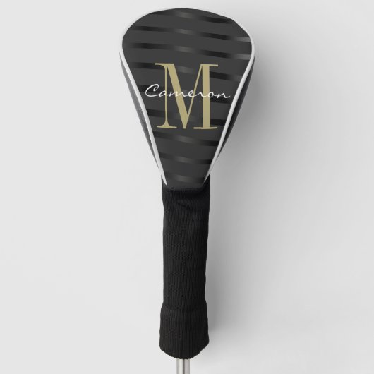 Gold Monogram Initial und Name auf Black Gift Golf Headcover (Vorderseite)