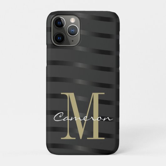 Gold Monogram Initial und Name auf schwarz Case-Mate iPhone Hülle (Rückseite)