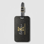 Gold Monogram Initial und Name auf schwarz Gepäckanhänger (Vorderseite Vertikal)
