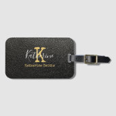 Gold Monogram Initial und Name auf schwarz Gepäckanhänger (Vorderseite (Horizontal))