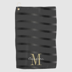 Gold Monogram Initial und Name auf schwarz  Golfhandtuch