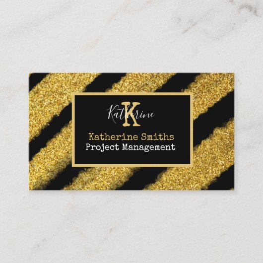 Gold Monogram Initial und Name Black & Gold Theme  Visitenkarte (Vorderseite)