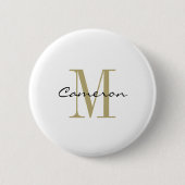 Gold Monogram Initial und Name Personalisiert Button (Vorderseite)