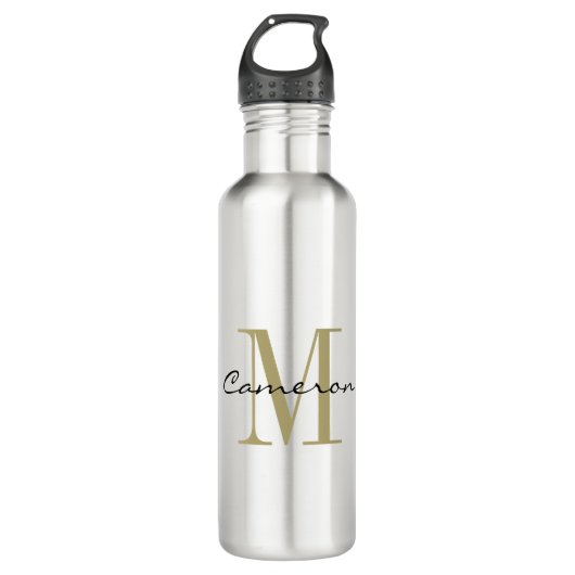 Gold Monogram Initial und Name Personalisiert Edelstahlflasche (Vorderseite)