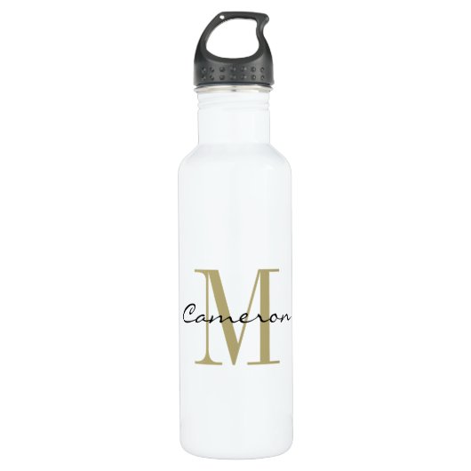 Gold Monogram Initial und Name Personalisiert Edelstahlflasche (Vorderseite)