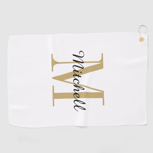 Gold Monogram Initial und Name Personalisiert Golfhandtuch (Horizontal)