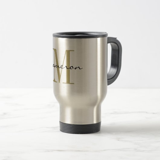 Gold Monogram Initial und Name Personalisiert Reisebecher (VorderseiteRechts)