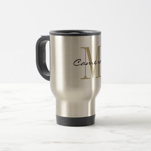 Gold Monogram Initial und Name Personalisiert Reisebecher (Vorderseite Links)